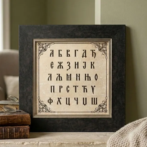 Srpska ćirilična azbuka na prirodnom kamenu uramljena 28x28 cm poklon za decu dijaspora srpska tradicija-3