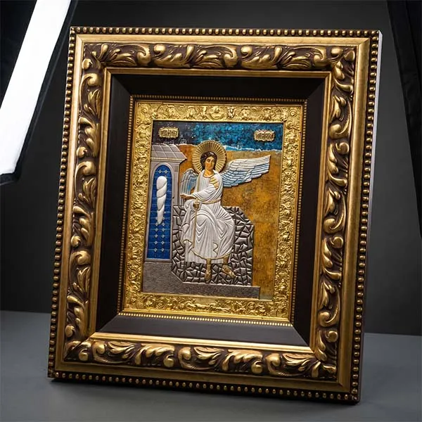 Velika metalna ikona Beli Andjeo masivni drveni ram serbianshop - 61 x 52 cm-4