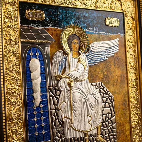 Velika metalna ikona Beli Andjeo masivni drveni ram serbianshop - 61 x 52 cm-3