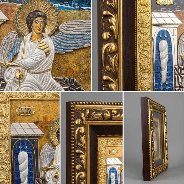 Velika metalna ikona Beli Andjeo masivni drveni ram serbianshop - 61 x 52 cm-2