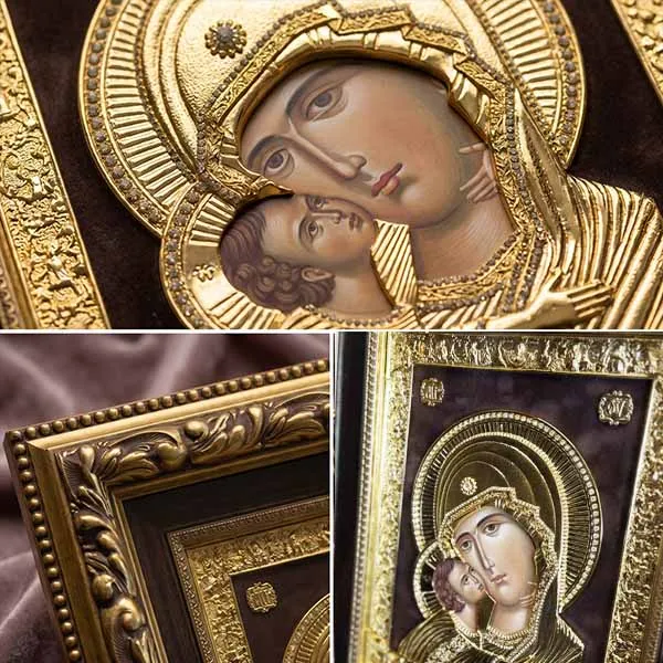Large metal icon Virgin Mary massive wood frame SerbianShop unique - 61 x 52 cm-3