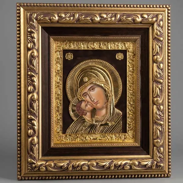 Large metal icon Virgin Mary massive wood frame SerbianShop unique - 61 x 52 cm-2