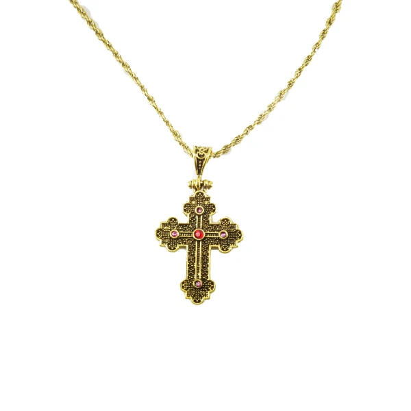 Bronze Chain With Cross With Zircons-1