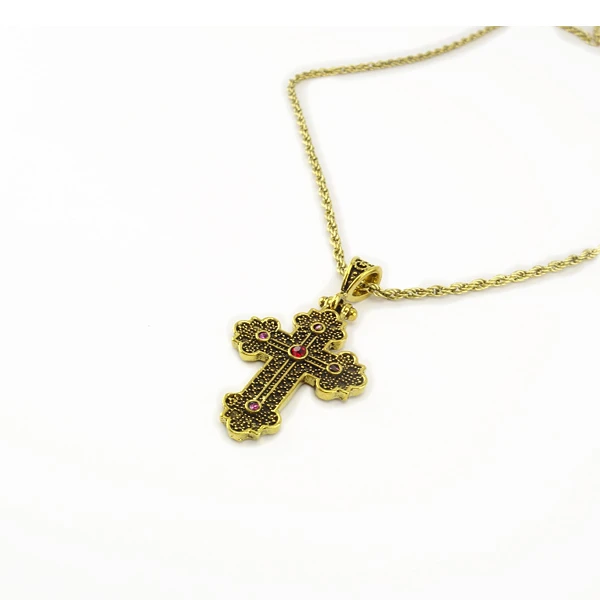 Bronze Chain With Cross With Zircons-2