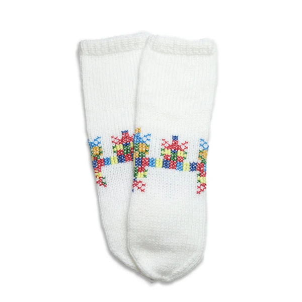 Wool socks - white, hand-embroidered-1