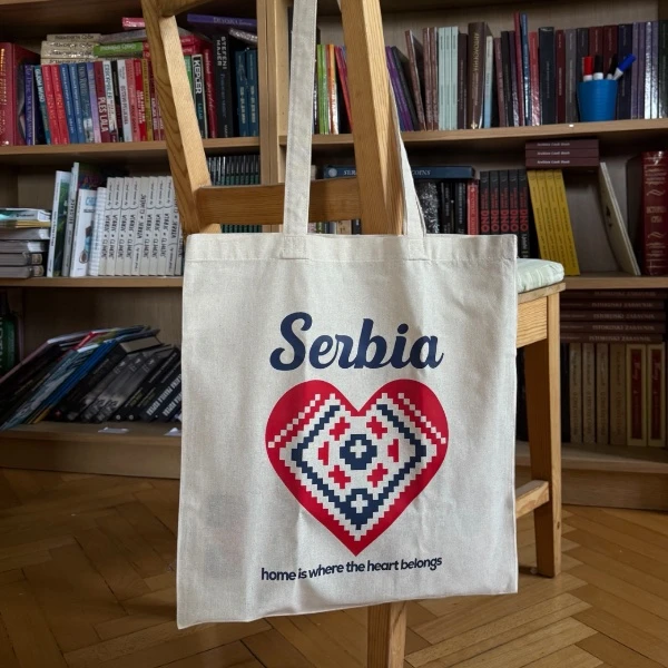 Serbia tote bag with heart and Home is where the heart is text-1