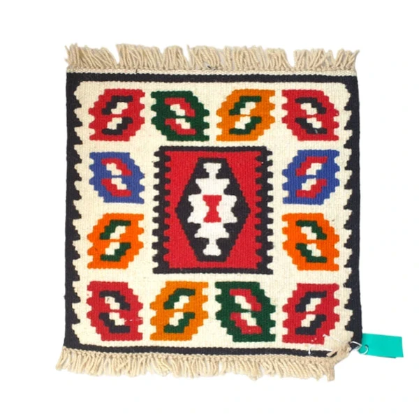 Handwoven wool rug with ethnic ornaments or Pirot motifs-3