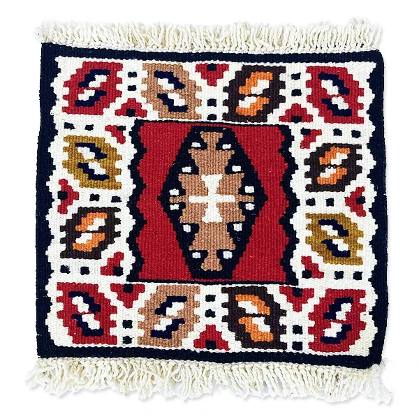 Handwoven wool rug with ethnic ornaments or Pirot motifs-2