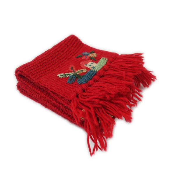 WOMEN'S SCARF RED- WOOL, Landscape Sirogojno-2