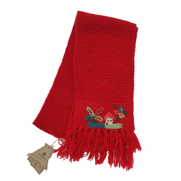 WOMEN'S SCARF RED- WOOL, Landscape Sirogojno-1