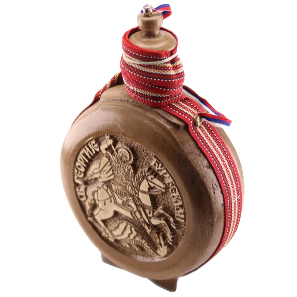 WOODEN FLASK 0.7l, SAINT GEORGE, Sv. Djordje, brandy canteen, buklija-3