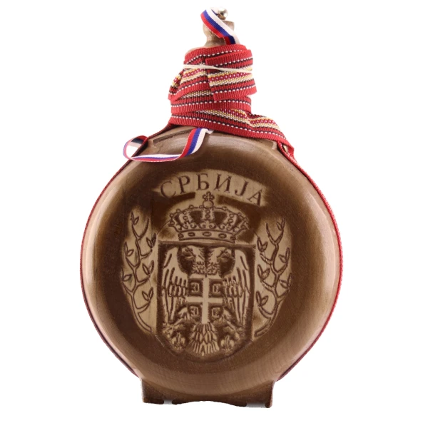 WOODEN FLASK 0.7l, SAINT GEORGE, Sv. Djordje, brandy canteen, buklija-2