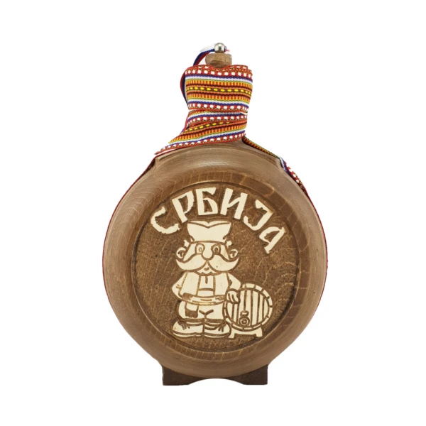 WOODEN FLASK 0.7l, SERBIAN MOTIFS, brandy canteen, buklija-1