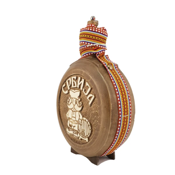 WOODEN FLASK 0.7l, SERBIAN MOTIFS, brandy canteen, buklija-3