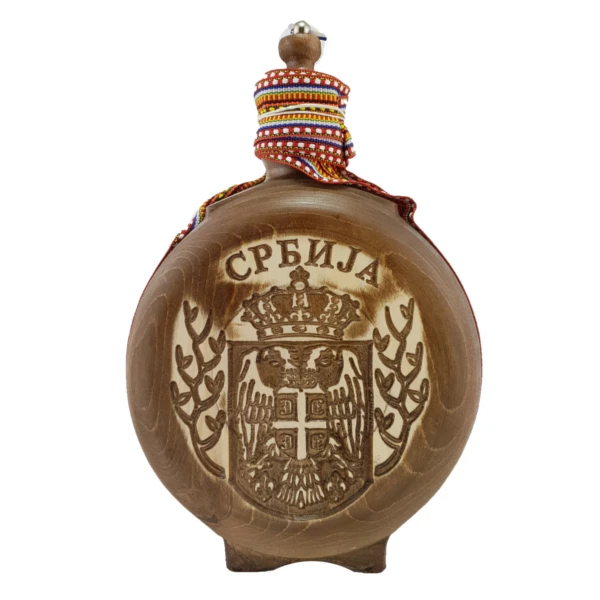 WOODEN FLASK 0.7l, SERBIAN MOTIFS, brandy canteen, buklija-2