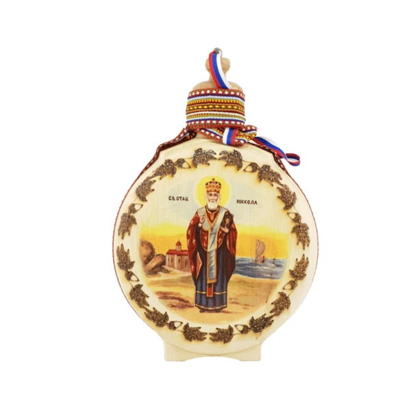 WOODEN FLASK 0.7l, SAINT NICHOLAS, Sv. Nikola, brandy canteen, buklija-1