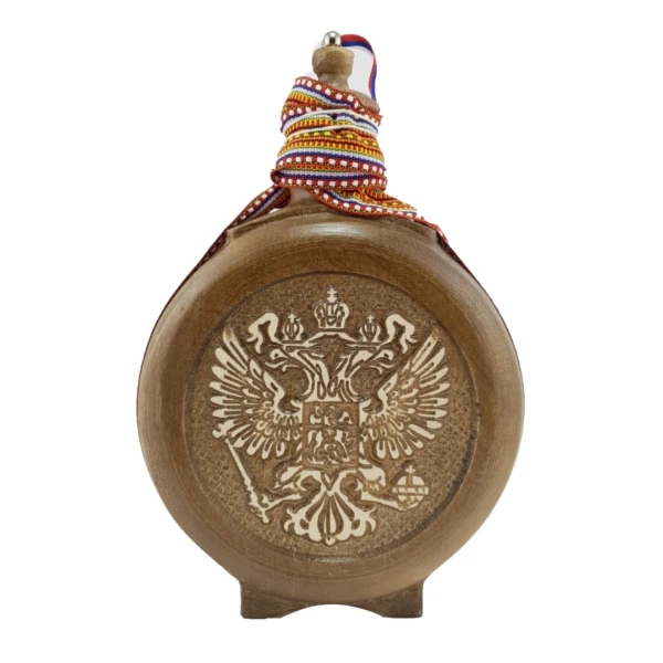 WOODEN FLASK 0.7l, COAT OF ARMS OF RUSSIA, brandy canteen, buklija-1