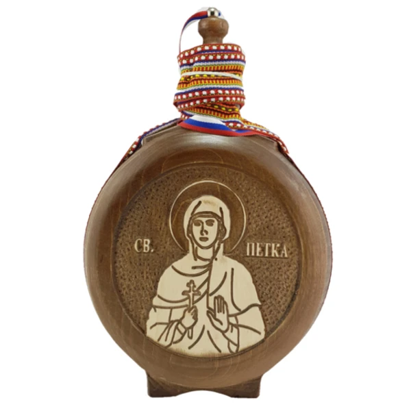 WOODEN FLASK 0.7l, PARASCHEVA OF THE BALKANS, Sv. Petka, brandy canteen, buklija-1