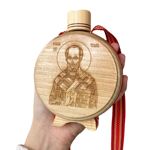 WOODEN FLASK 0,1l SAINT NICHOLAS engraving-2