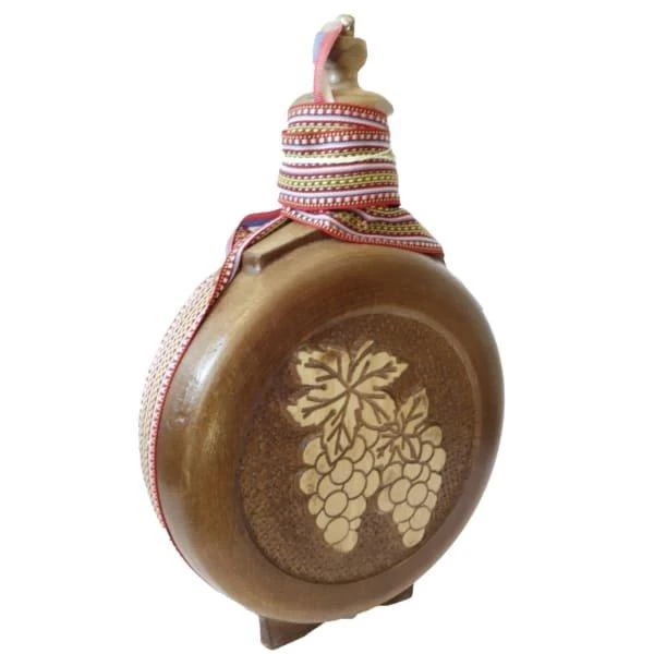 WOODEN FLASK 0.7 l, GRAPES BOTH SIDES, brandy canteen, buklija-1