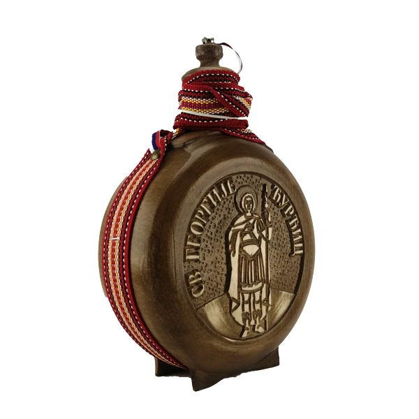 WOODEN FLASK, 0.7l, SAINT GEORGE, handmade brandy canteen, buklija-2