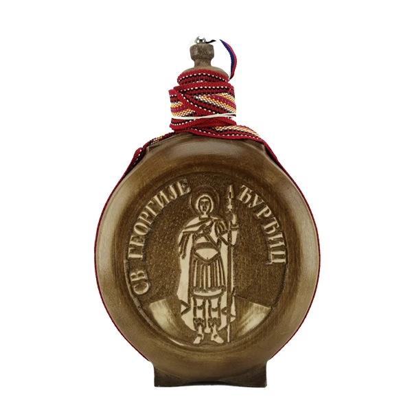 WOODEN FLASK, 0.7l, SAINT GEORGE, handmade brandy canteen, buklija-1