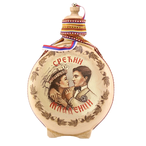 WOODEN FLASK 0.7l, CHEERS TO BRIDE AND GROOM ON BOTH SIDES, brandy canteen, buklija-1