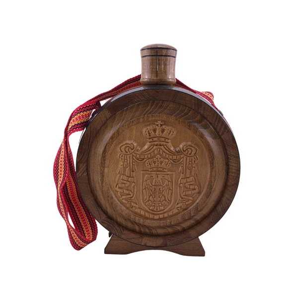 WOODEN FLASK 0,7l Coat of arms of Serbia woodcut-1