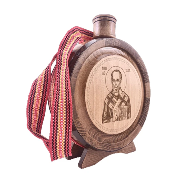 WOODEN FLASK 0.7l St. Nicholas, Engraving-2