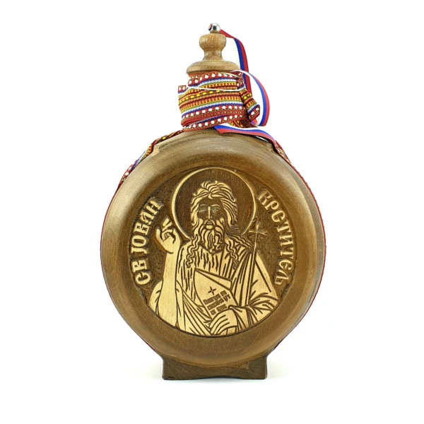 WOODEN FLASK 0.7l, SV. JOVAN KRSTITELJ, brandy canteen, buklija-1