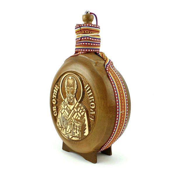 WOODEN FLASK 0.7l, SAINT NICHOLAS, Sv. Nikola, brandy canteen, buklija-3