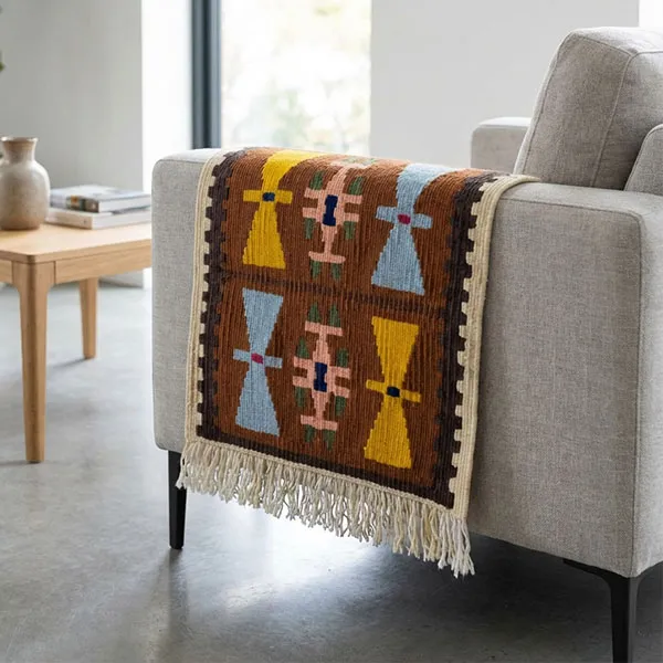 Wool kilim dark color with curkalo motif for wall and table decor-3