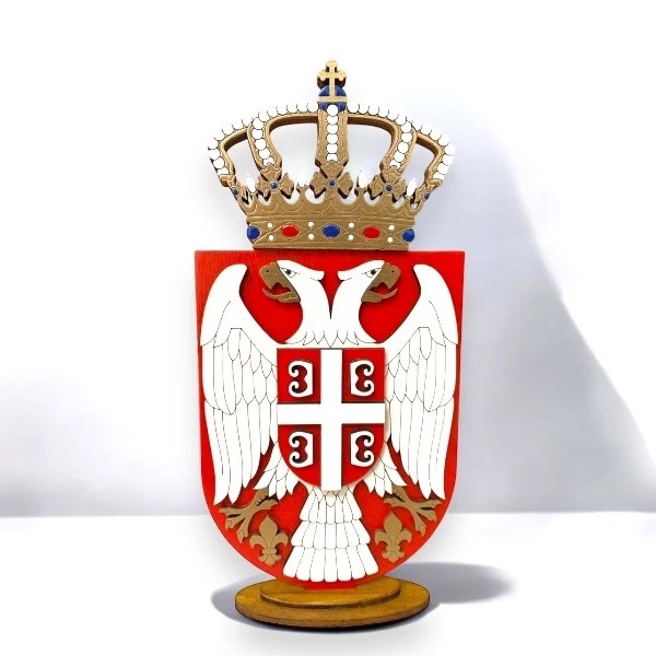 Stoni grb Srbije u boji, drveni sa postoljem-1