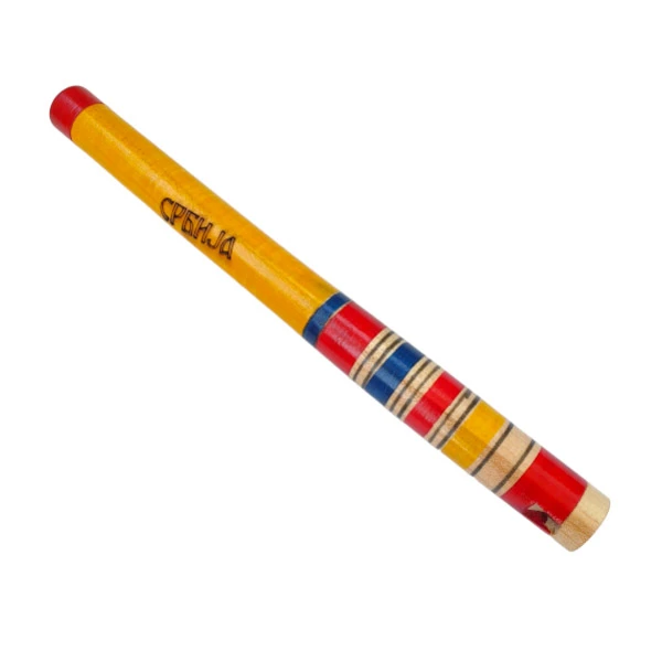 WOODEN FLUTE, YELLOW / RED WITH INSCRIPTION (Flutes from Serbia)-3