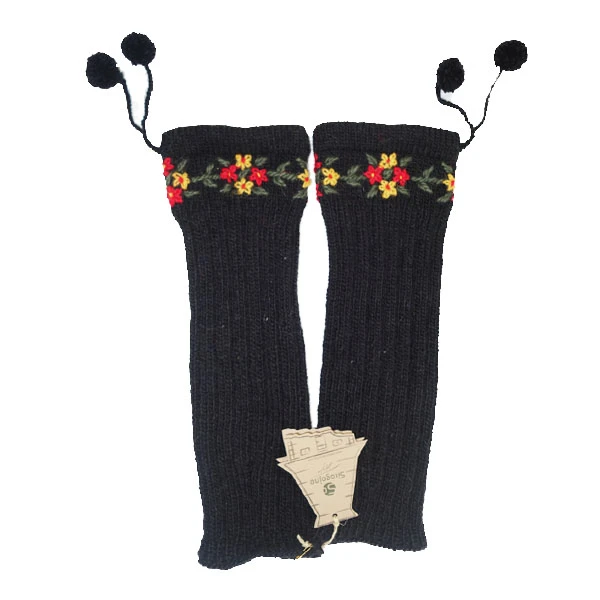 FOOT HEATERS BLACK - Floral Embroidery Sirogojno-1