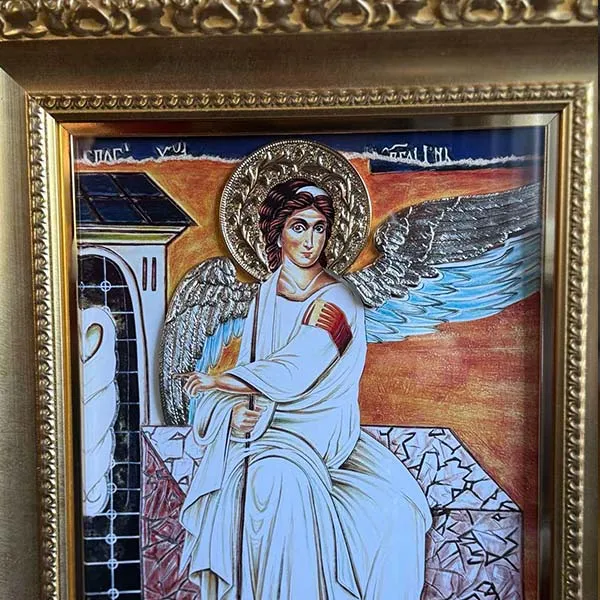 ikona beli andjeo pozlacena posrebrena dimenzije 41x33-3