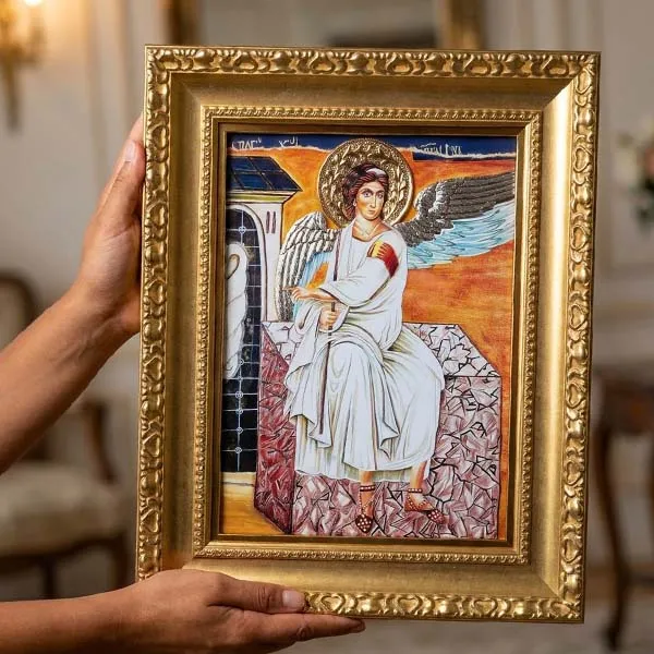 ikona beli andjeo pozlacena posrebrena dimenzije 41x33-2