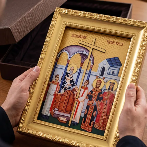 Ikona Vozdviženje Časnog Krsta Krstovdan 41x33 cm sa 24k pozlatom-2