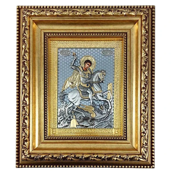 Saint George icon 42x36 cm with 24K gold-gilded and silver-1