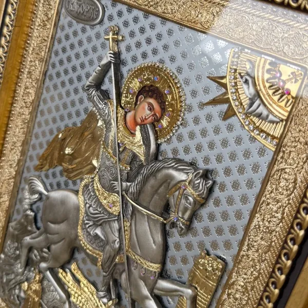 Saint George Slaying the Dragon 24k Gold Icon - Sfântul Gheorghe - Sveti Djordje - Agios Georgios - Orthodox Icon Romania - SerbianShop-2
