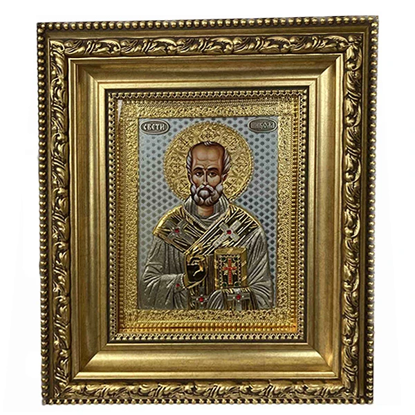 Saint Nicholas icon 42x36 cm with 24K gold-gilded and silver-1