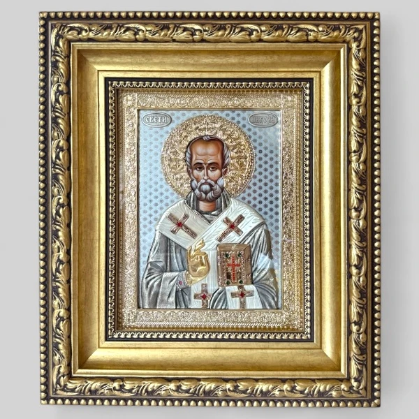 Ikona Sveti Nikola 42x36 cm sa 24K zlatom i srebrom-1