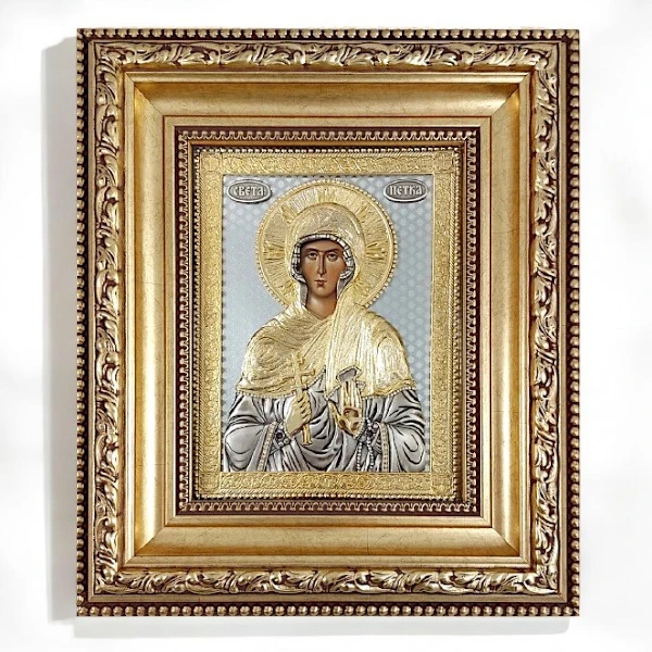 Saint Petka icon 42x36 cm with 24K gold-gilded and silver-1