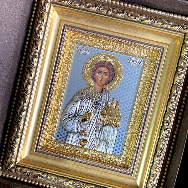 Icon Saint Stephen the First Martyr 42x36 cm with 24K gold-gilded and silver-2
