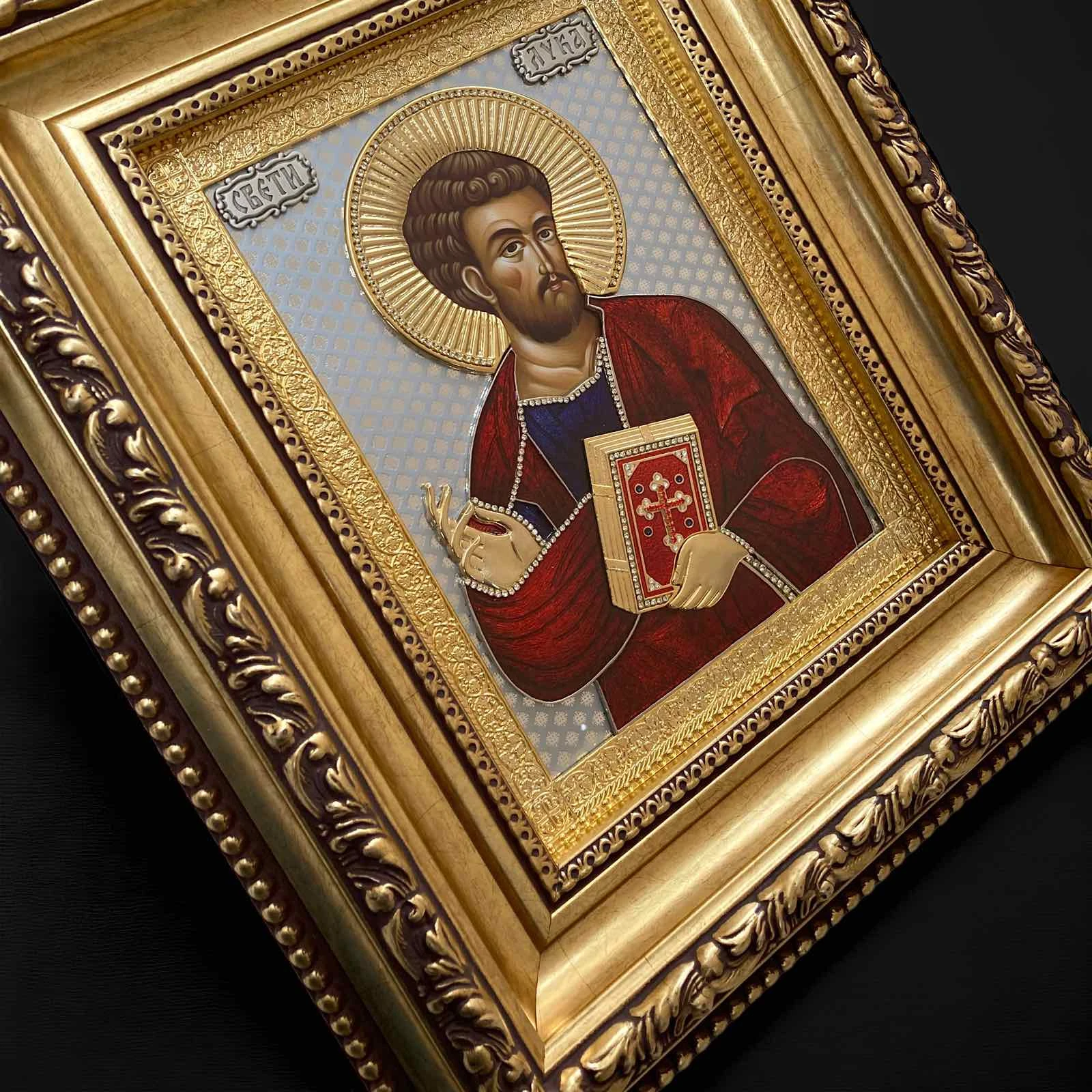 Saint Luke icon 42x36 cm with 24K gold-gilded and silver-3