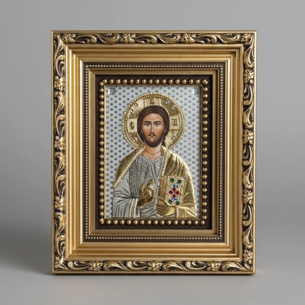 Isus Hrist metalna ikona reljefni rad sa pozlatom serbianshop - 19 x 23 cm-4