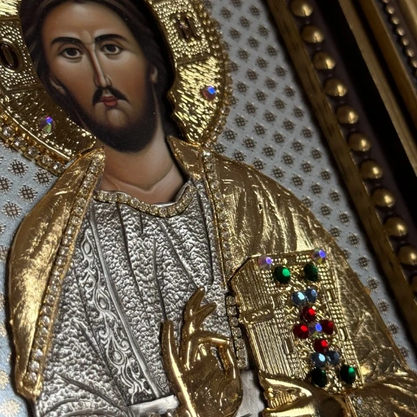 Isus Hrist metalna ikona reljefni rad sa pozlatom serbianshop - 19 x 23 cm-3