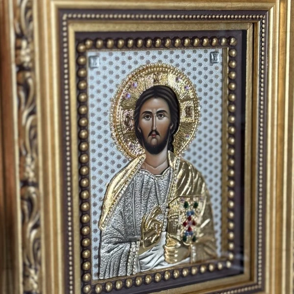 Isus Hrist metalna ikona reljefni rad sa pozlatom serbianshop - 19 x 23 cm-2