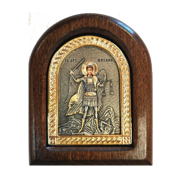 METAL ICON ON A WOOD ST. ARCHANGEL MICHAEL 11 X 9-1