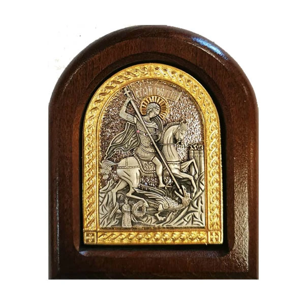 METAL ICON ON A WOOD SAINT GEORGE 11 X 9-1